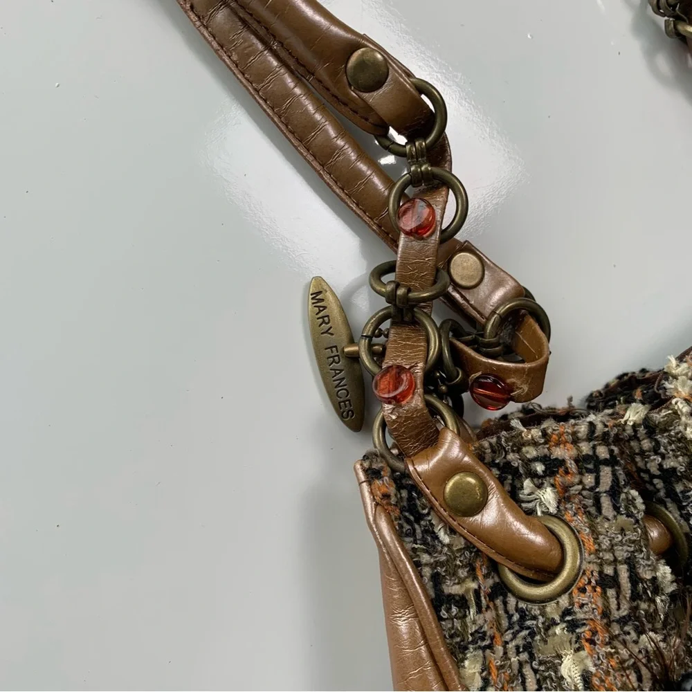 Vintage Mary Frances Handbag Purse Beaded Boho Floral Brown - Picture 6 of 13